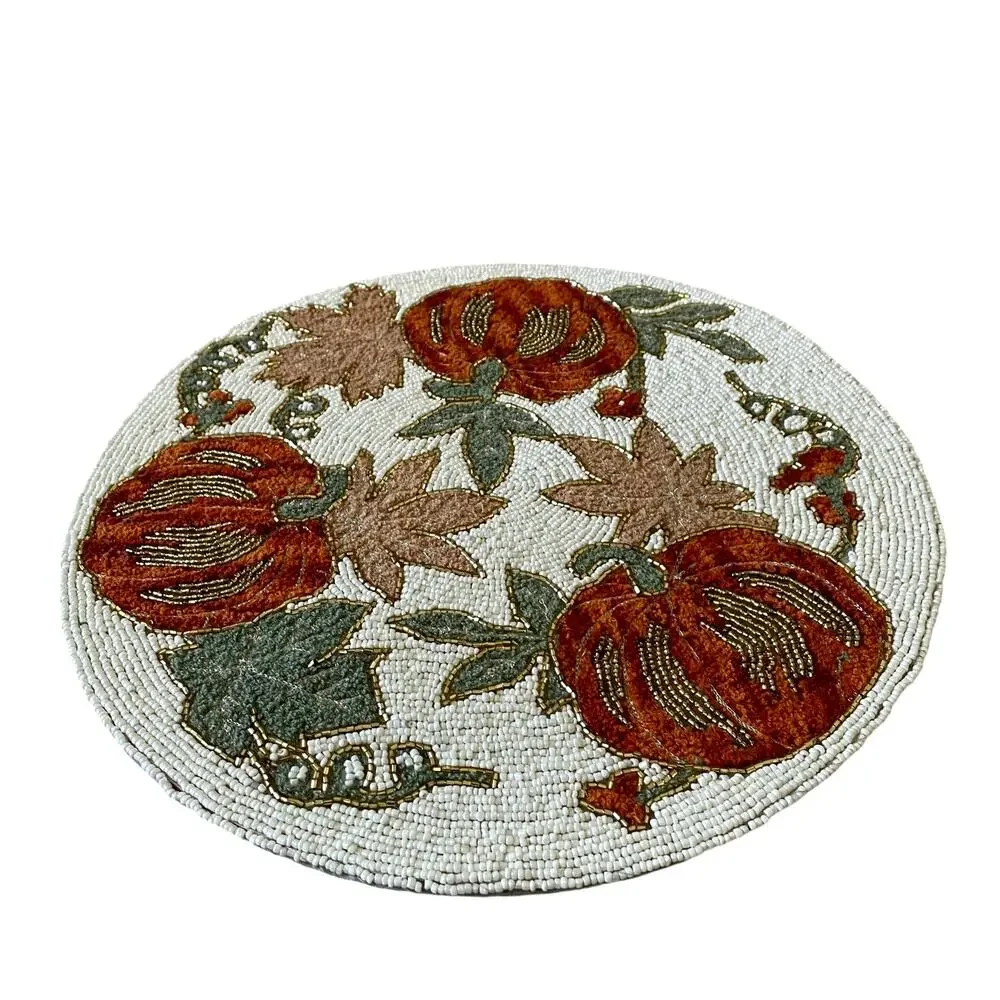 Tahari PUMPKIN  Beaded Placemat Charger 15